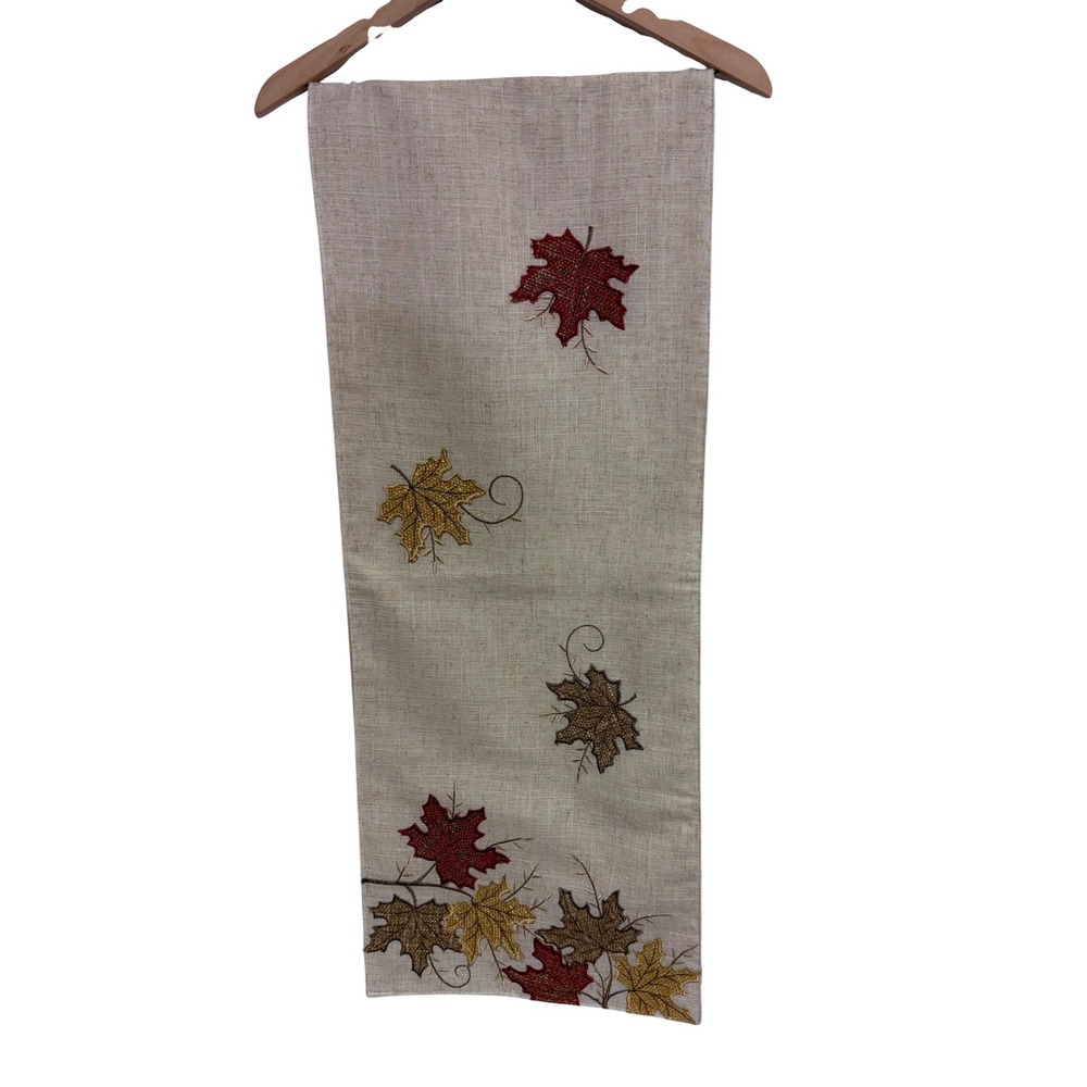 Max Studio Table Runner Unisex OS Beige Excellent Embroidered Fall Leaves